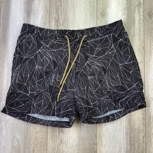 Thorsun Mens Luxury Swim Trunks 32 Black White Lined Geo Board Shorts USA MADE